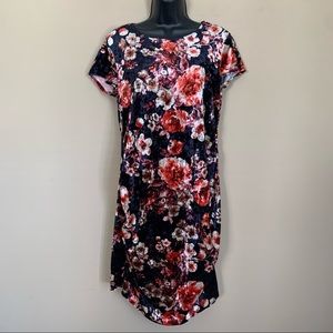 Coming Soon Maternity Navy Blue Crushed Velvet Floral Short Sleeve Dress